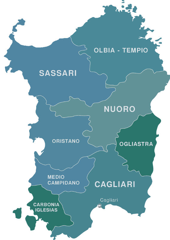 Map of the regions of Sardinia